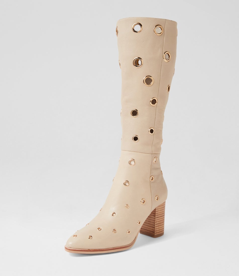 Akhila Almond Leather Knee High Boots