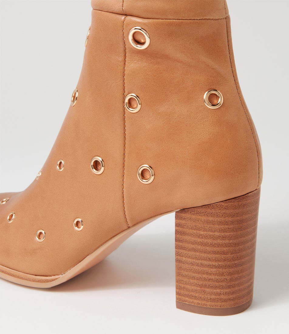 Akhila Tan Leather Knee High Boots