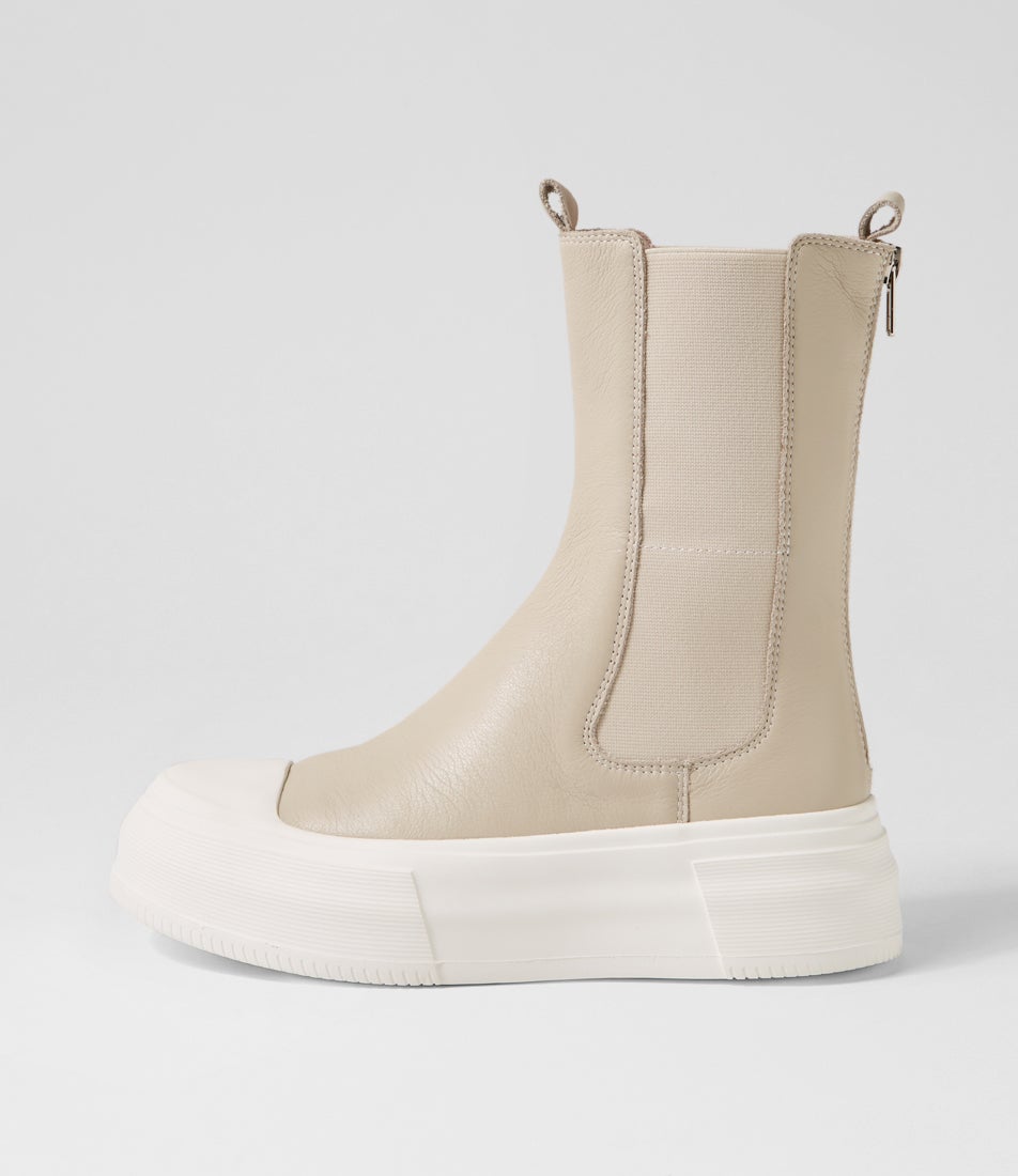 Alif Almond White Leather Ankle Boots