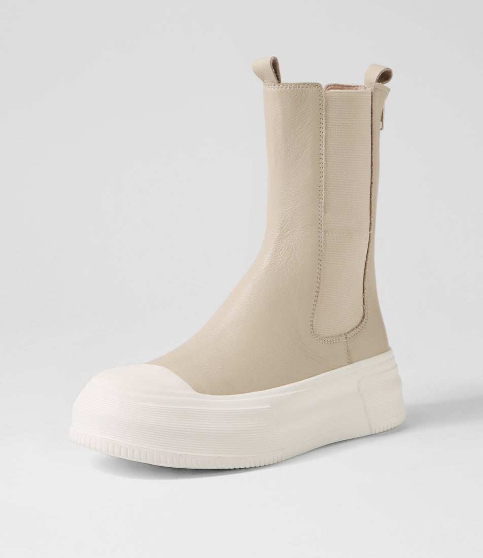Alif Almond White Leather Ankle Boots