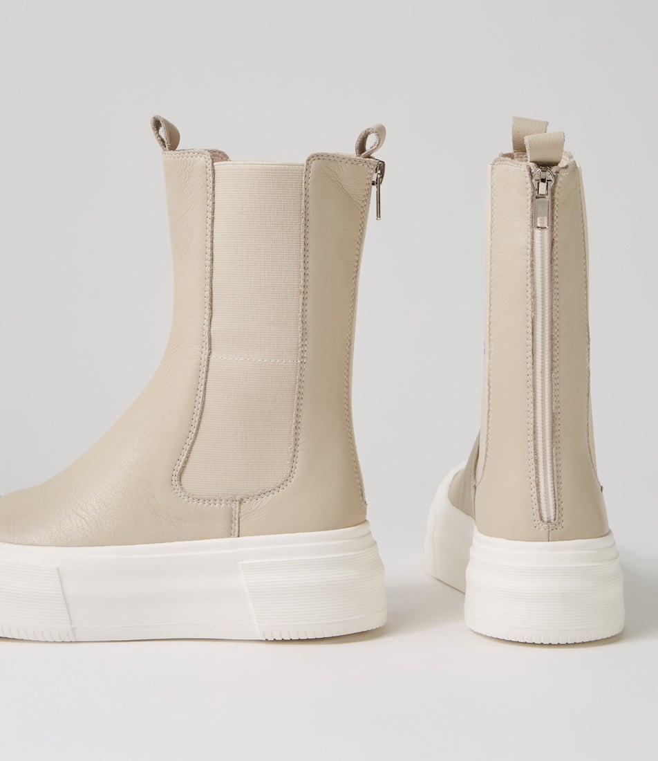 Alif Almond White Leather Ankle Boots