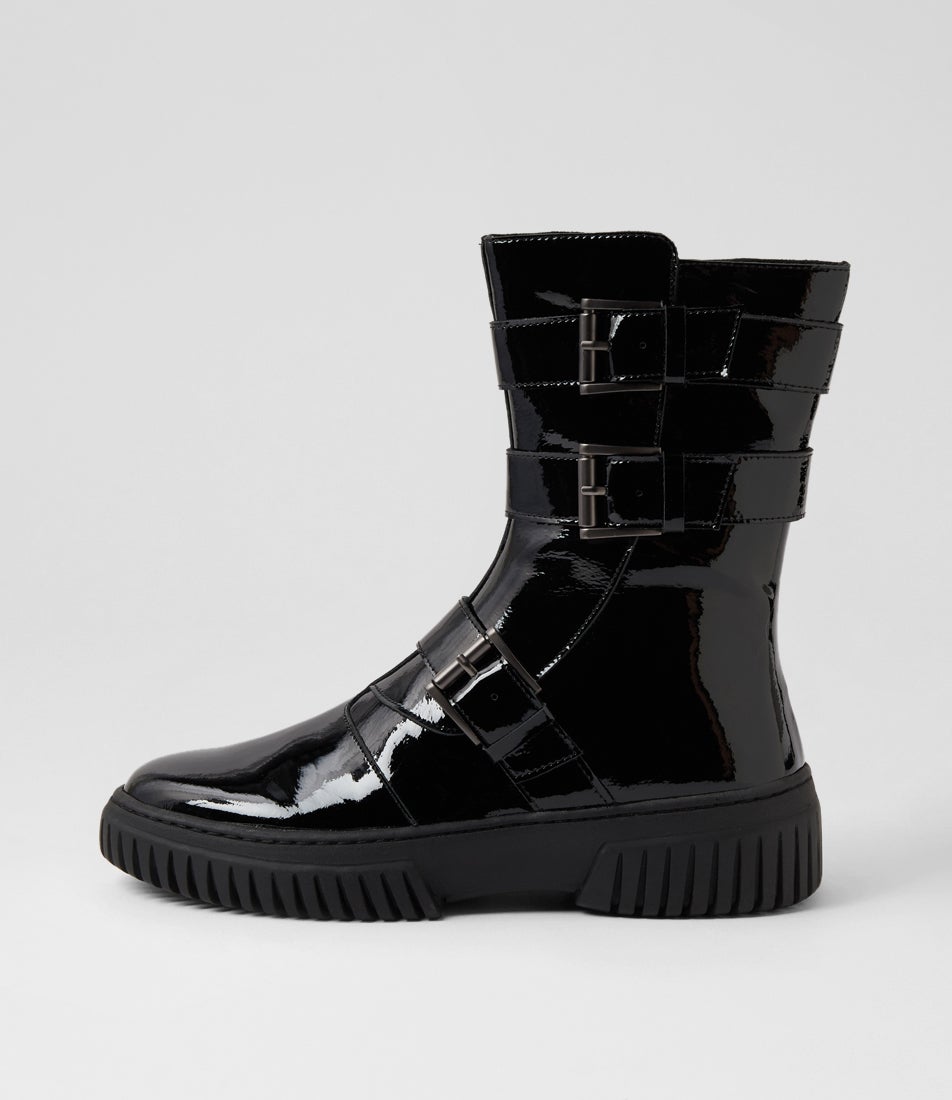Yuma Black Patent Ankle Boots