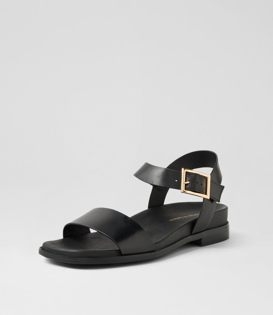 Elissay Black Leather Sandals
