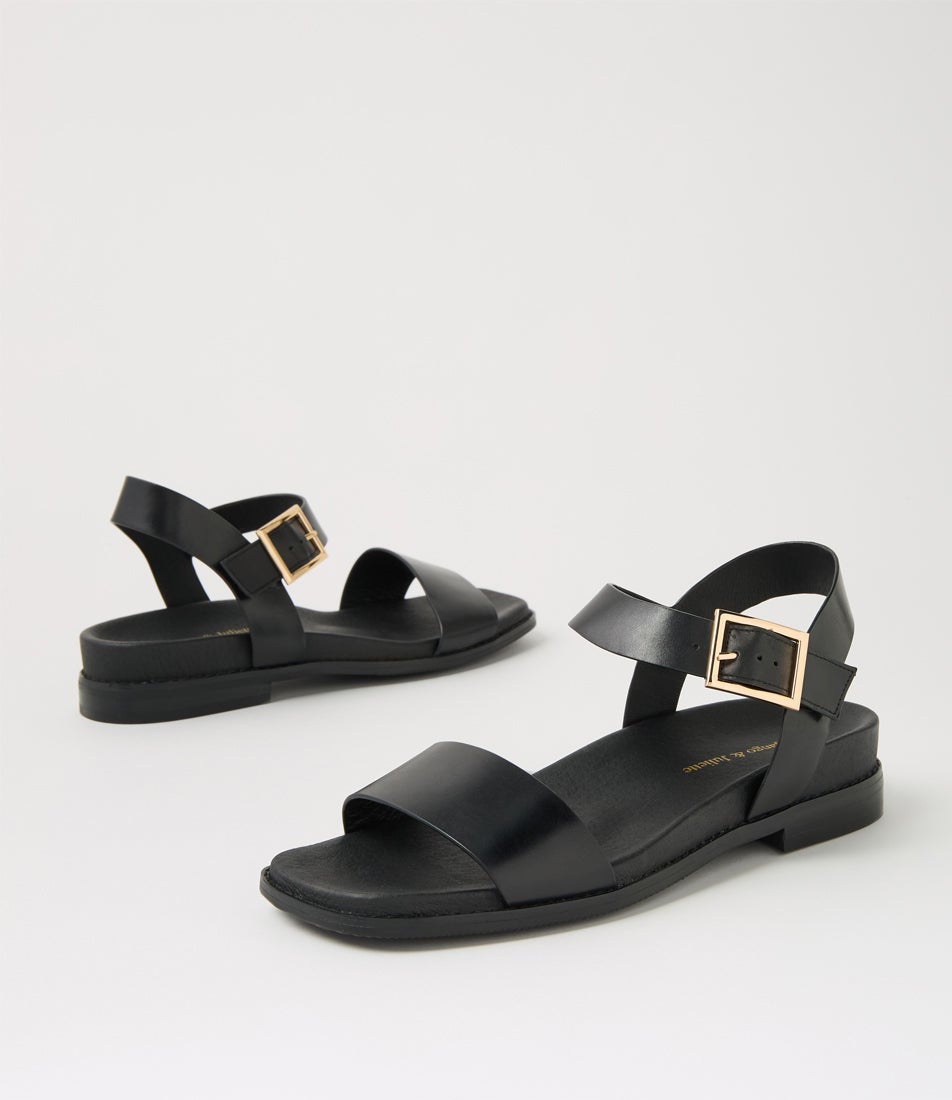 Elissay Black Leather Sandals