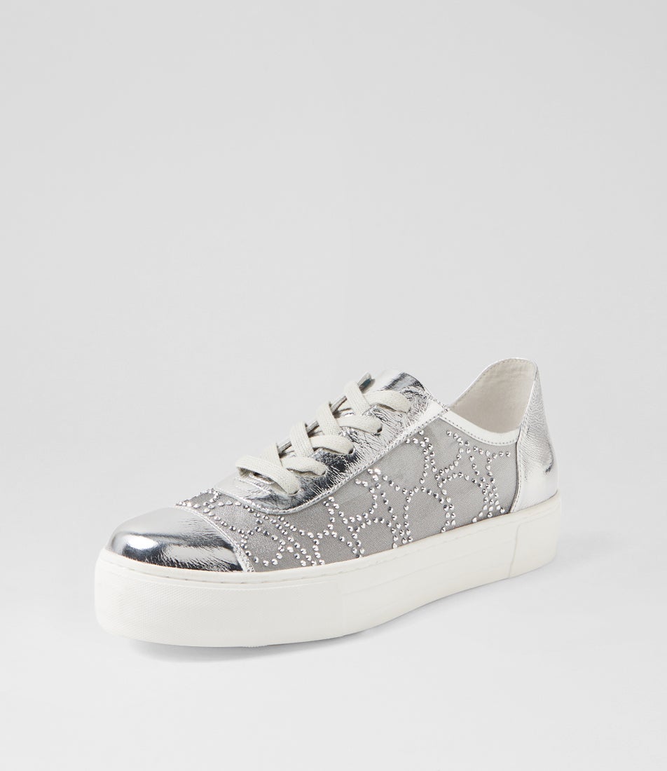 Fresno Silver Jewels Leather Mesh Sneakers