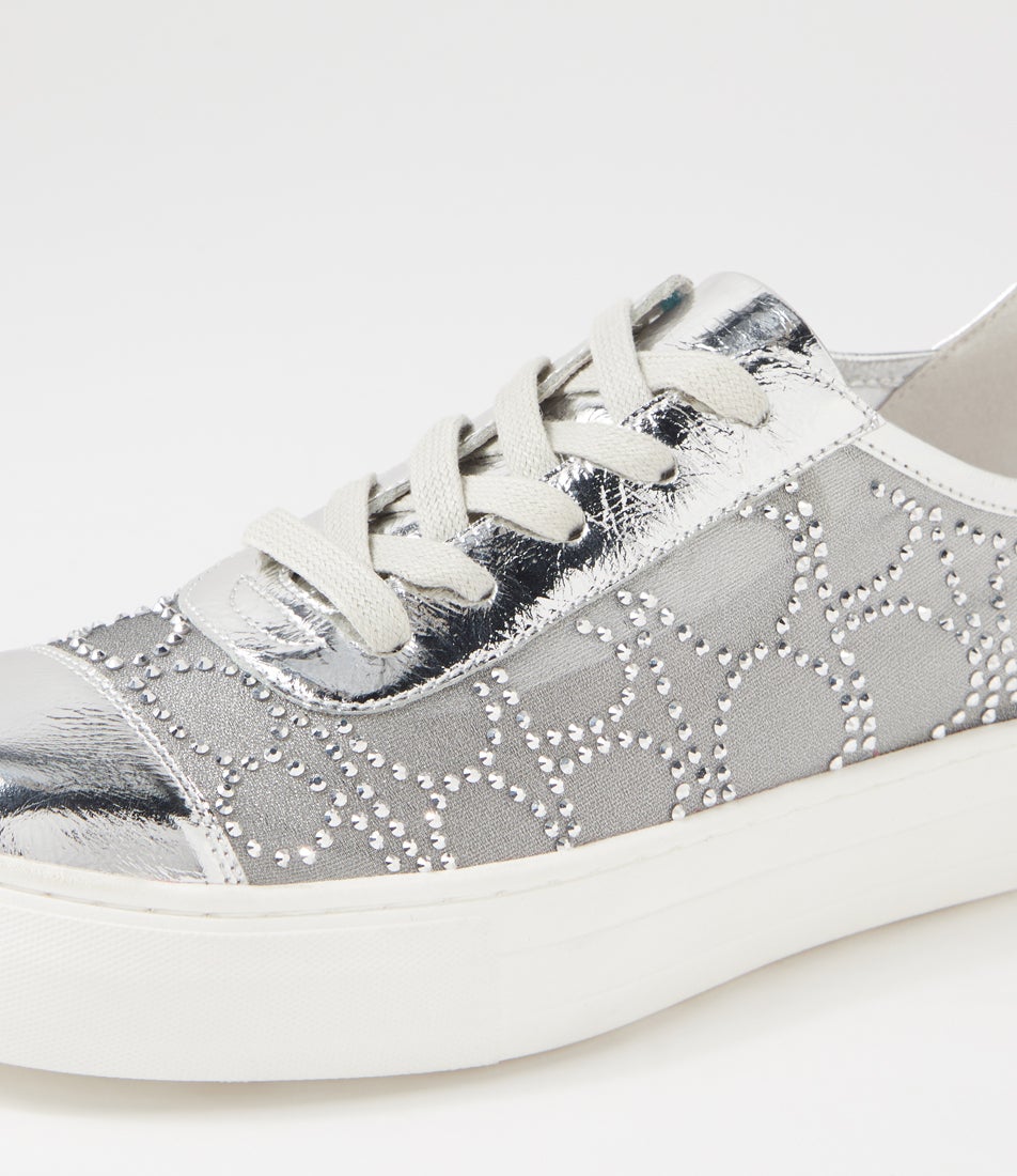 Fresno Silver Jewels Leather Mesh Sneakers