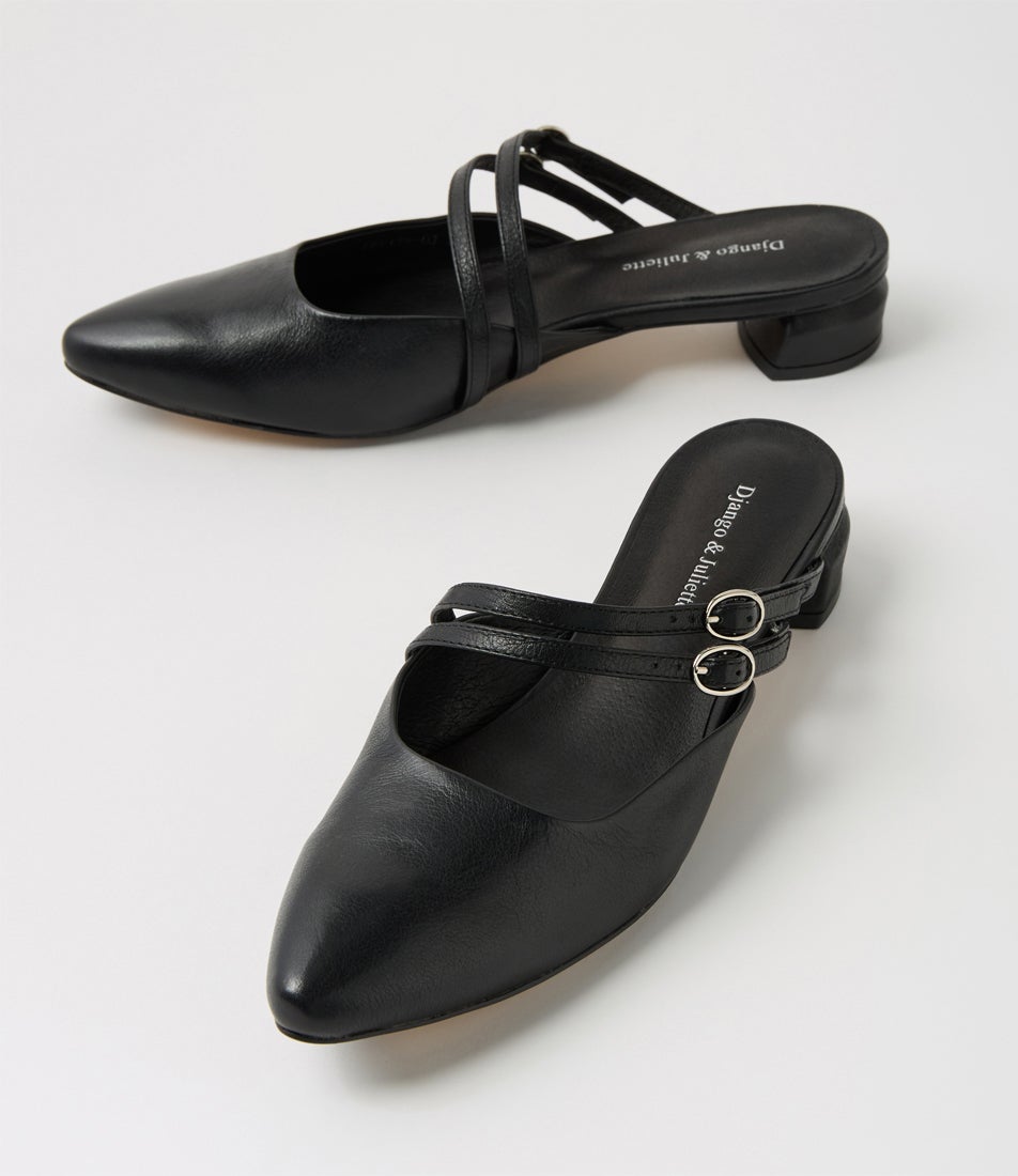 Fruita Black Leather Flat Shoes