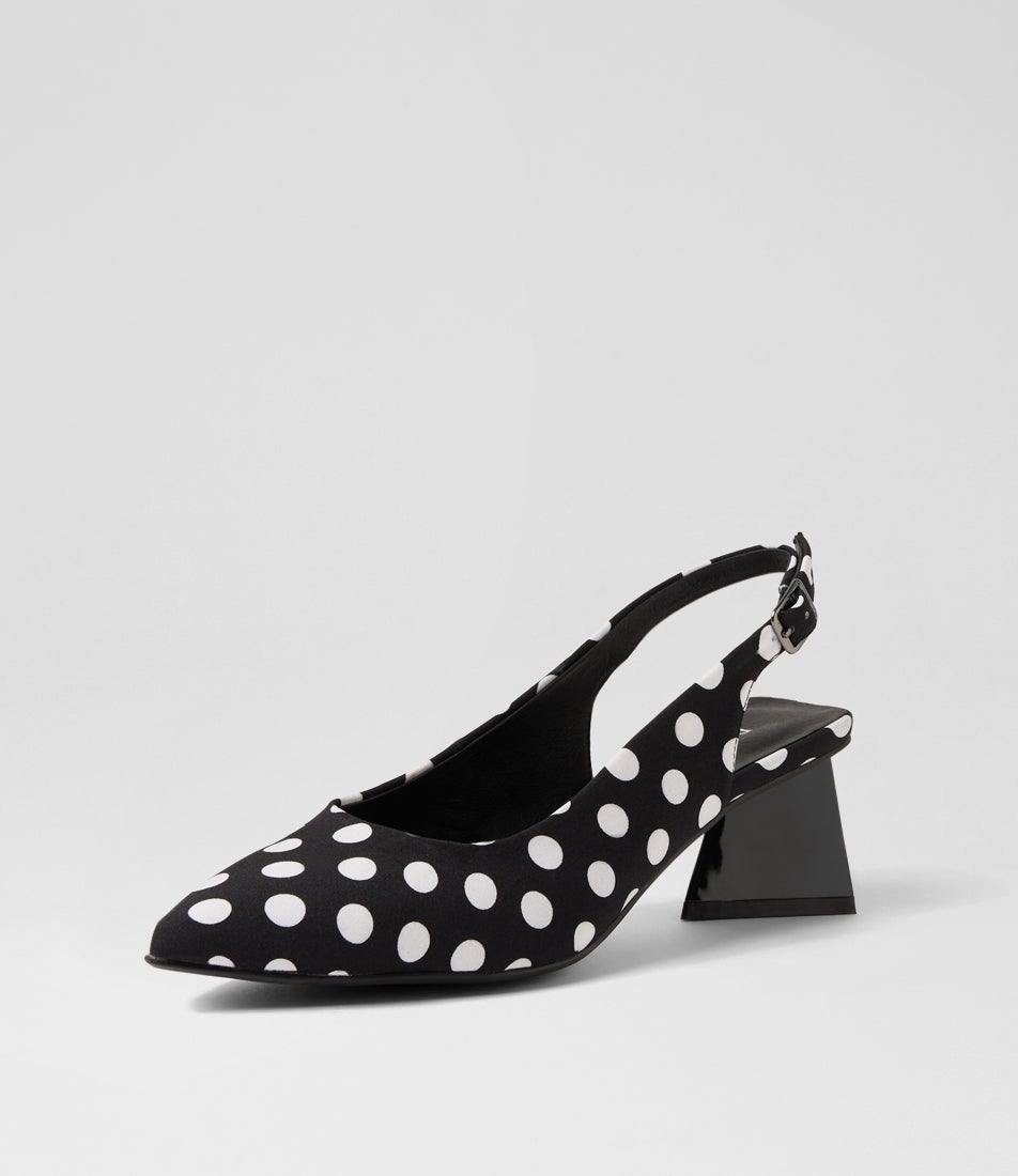 Ihops Black White Spot Fabric Pump Heels
