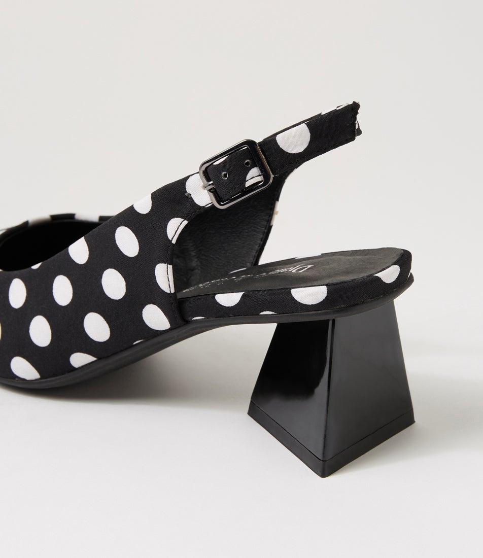 Ihops Black White Spot Fabric Pump Heels