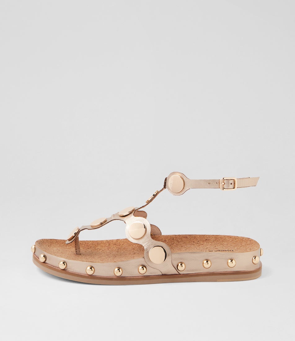 Qellon Champagne Gold Leather Sandals
