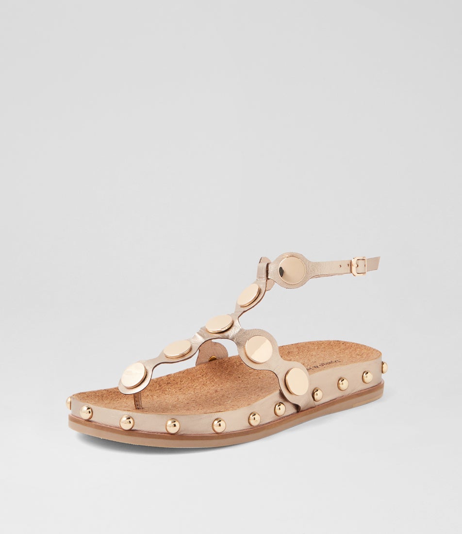 Qellon Champagne Gold Leather Sandals