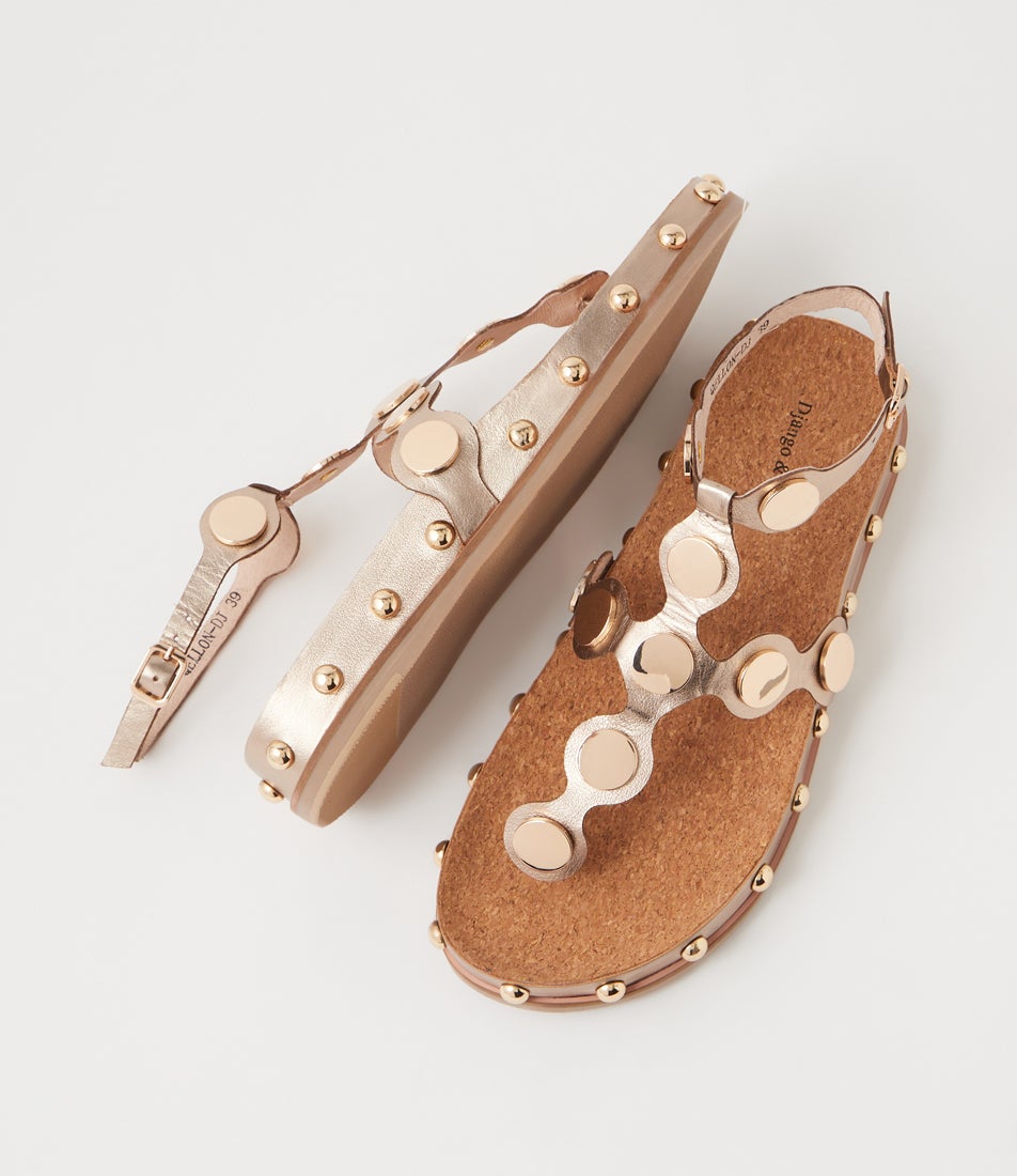 Qellon Champagne Gold Leather Sandals