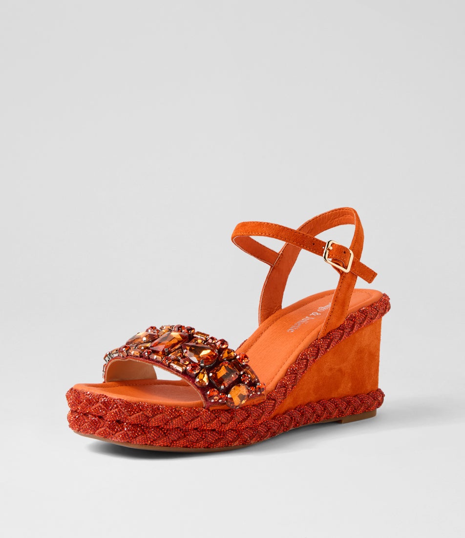 Vaddim Orange Suede Jewels Sandals