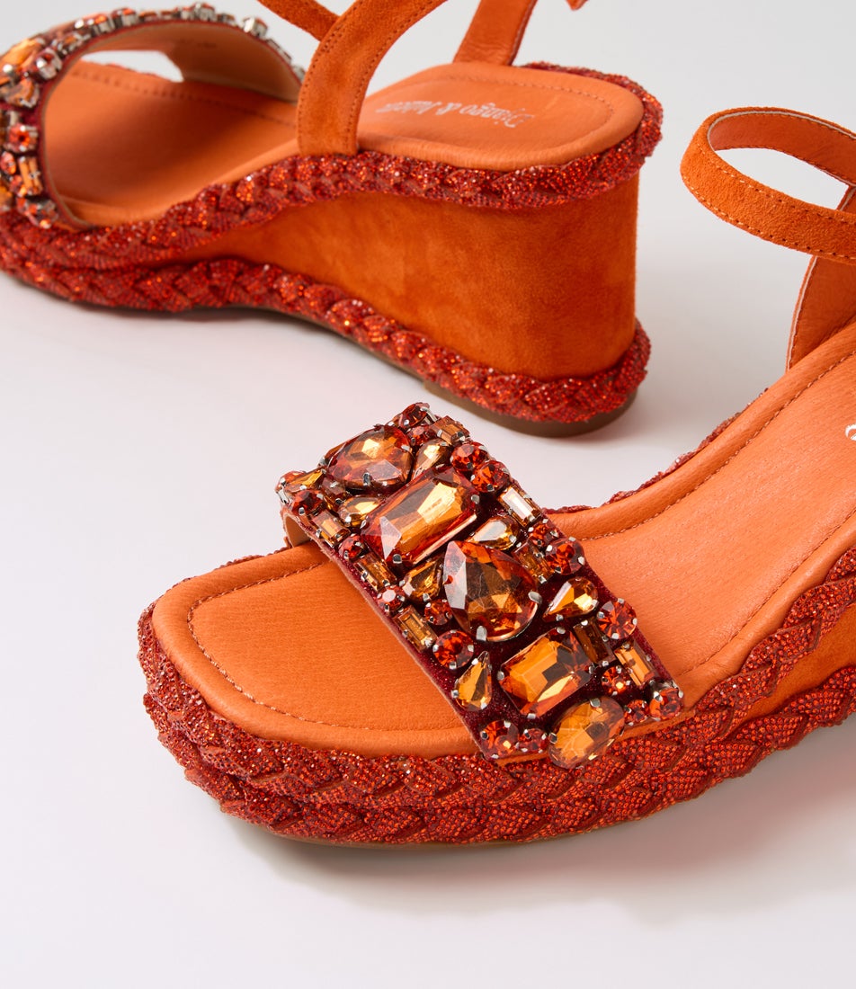 Vaddim Orange Suede Jewels Sandals