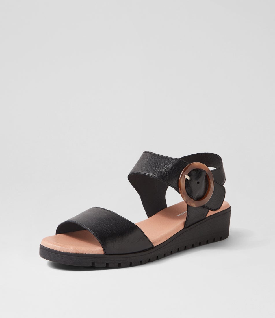 Manessay Black Leather Sandals