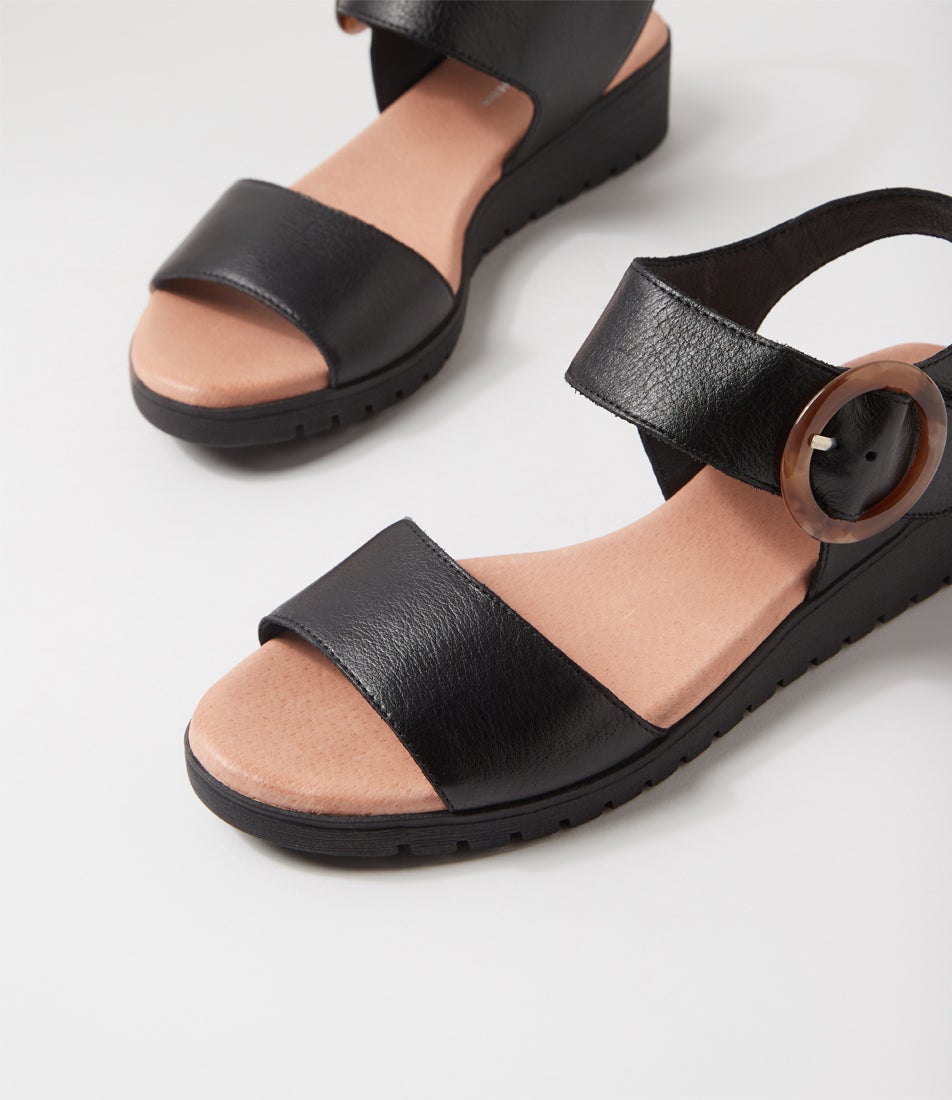 Manessay Black Leather Sandals