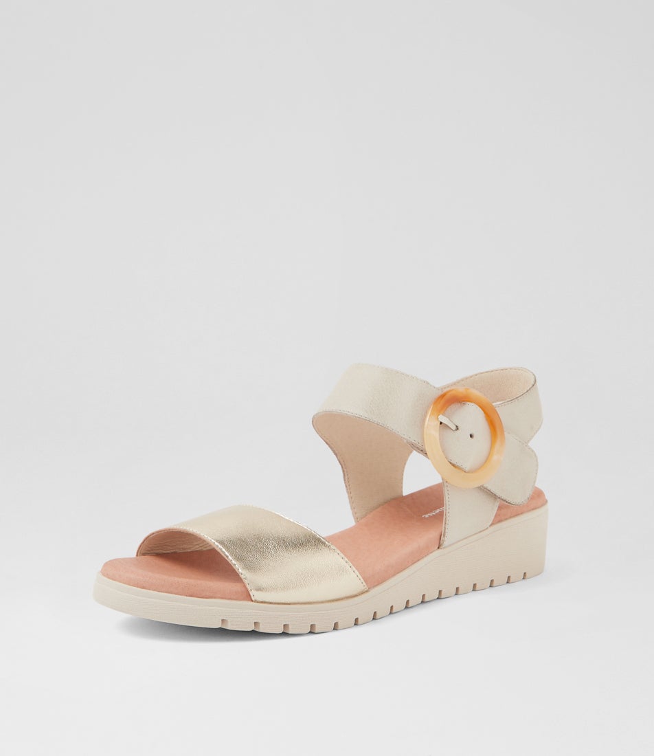 Manessay Pale Gold Almond Leather Sandals