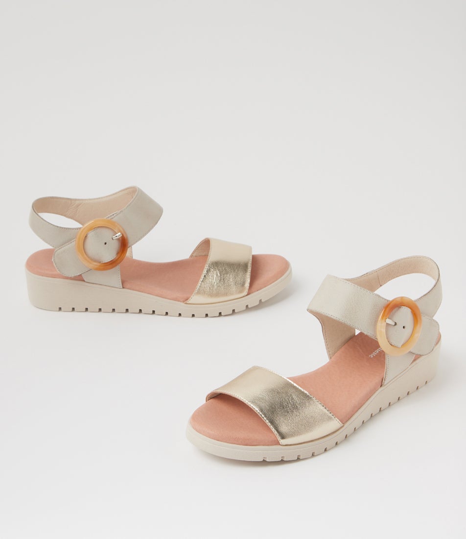 Manessay Pale Gold Almond Leather Sandals