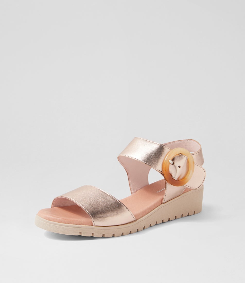 Manessay Rose Gold Nude Leather Sandals