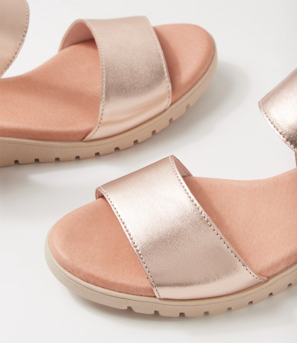 Manessay Rose Gold Nude Leather Sandals