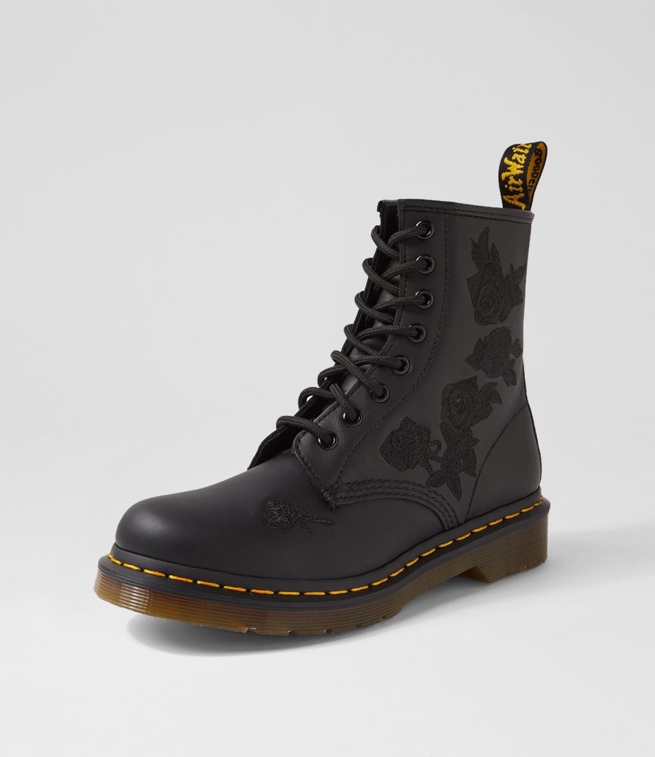 1460 Vonda Mono Black Embossed Leather Ankle Boots