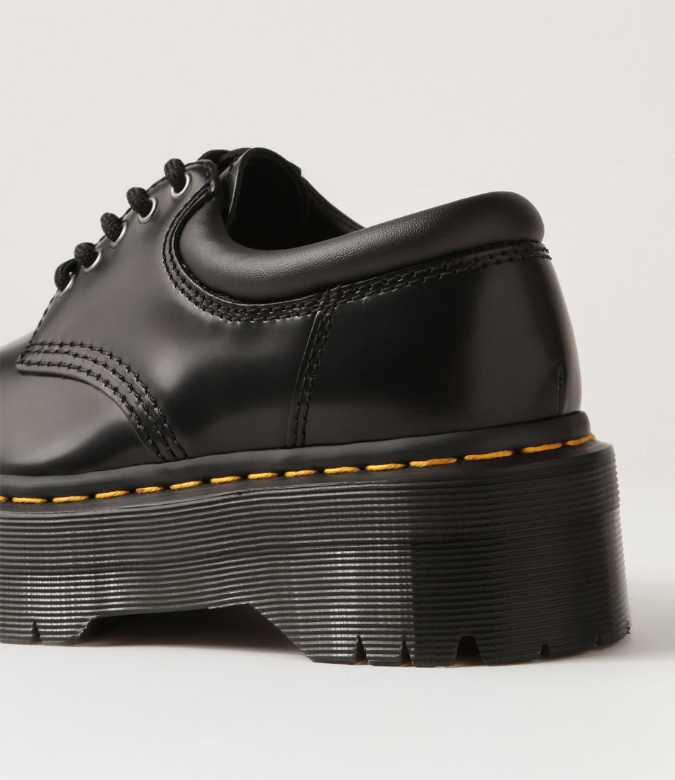 8053 Quad Black Polished Leather Lace Up Flats
