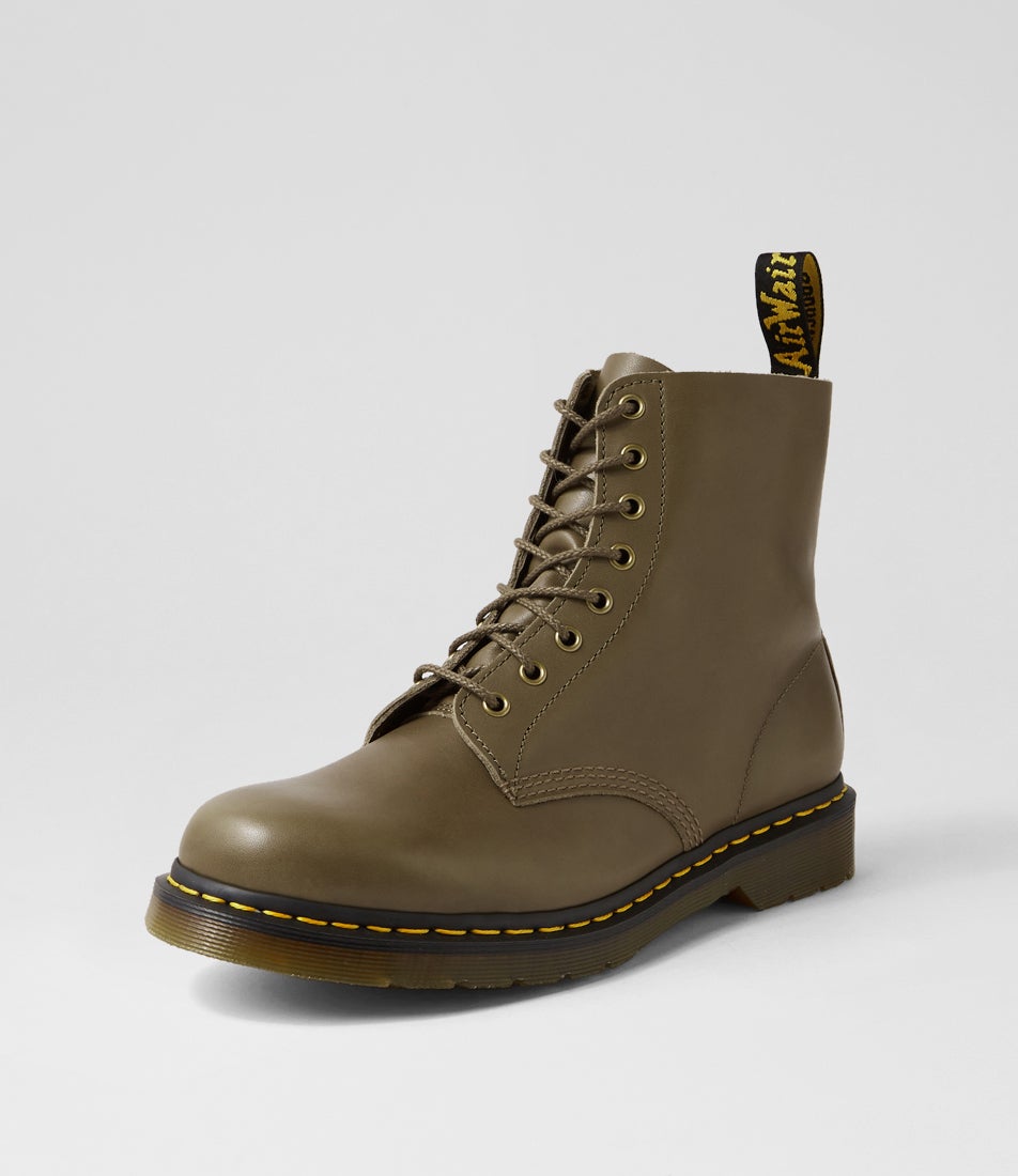 Pascal 8 Eye Mens Olive Carrara Leather Lace Up Boots