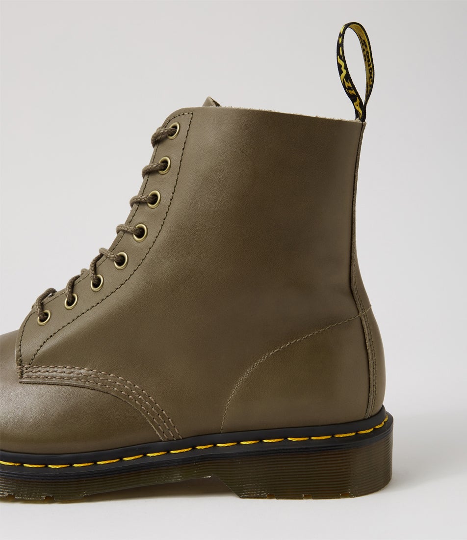 Pascal 8 Eye Mens Olive Carrara Leather Lace Up Boots
