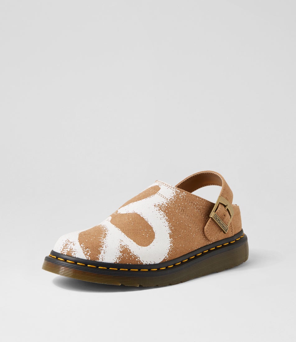 Isham Buckle Natural Floral Canvas Mules