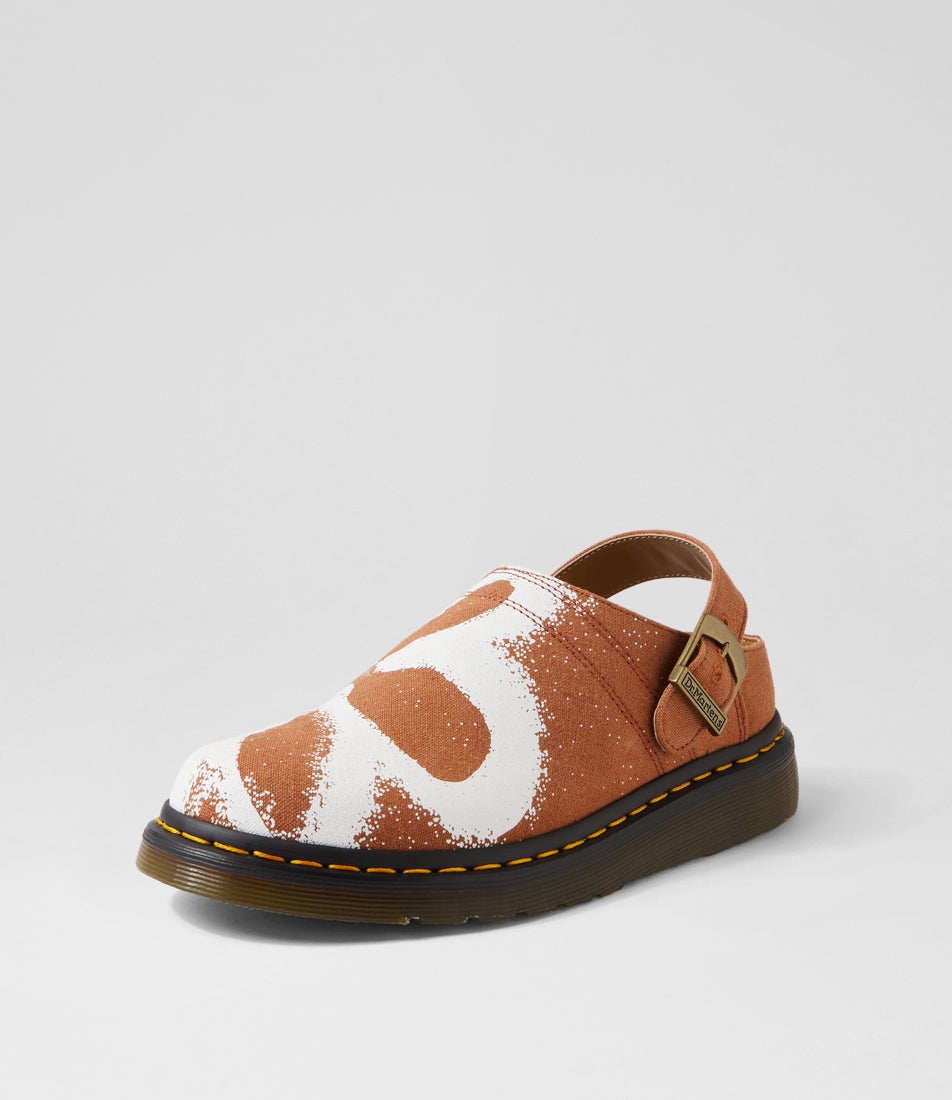 Isham Buckle Brown Floral Canvas Mules