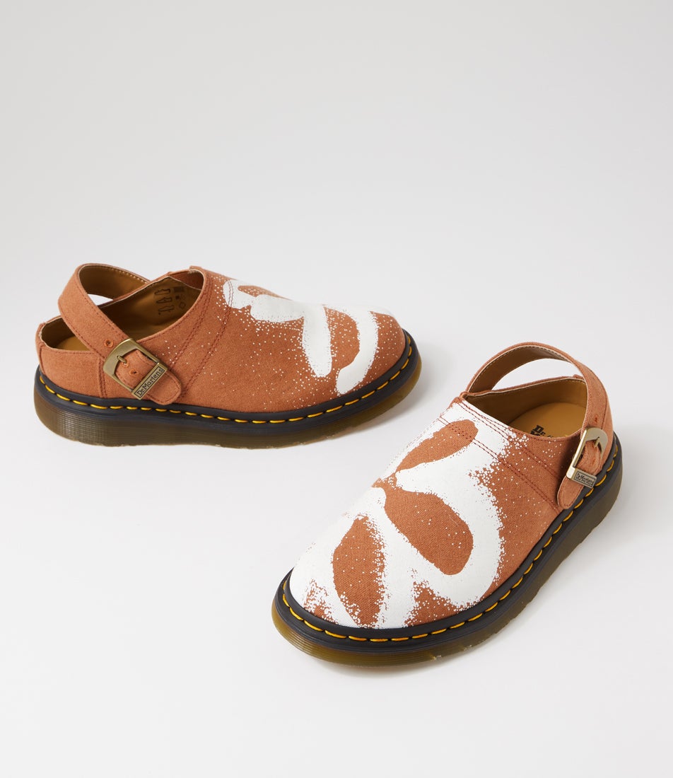 Isham Buckle Brown Floral Canvas Mules