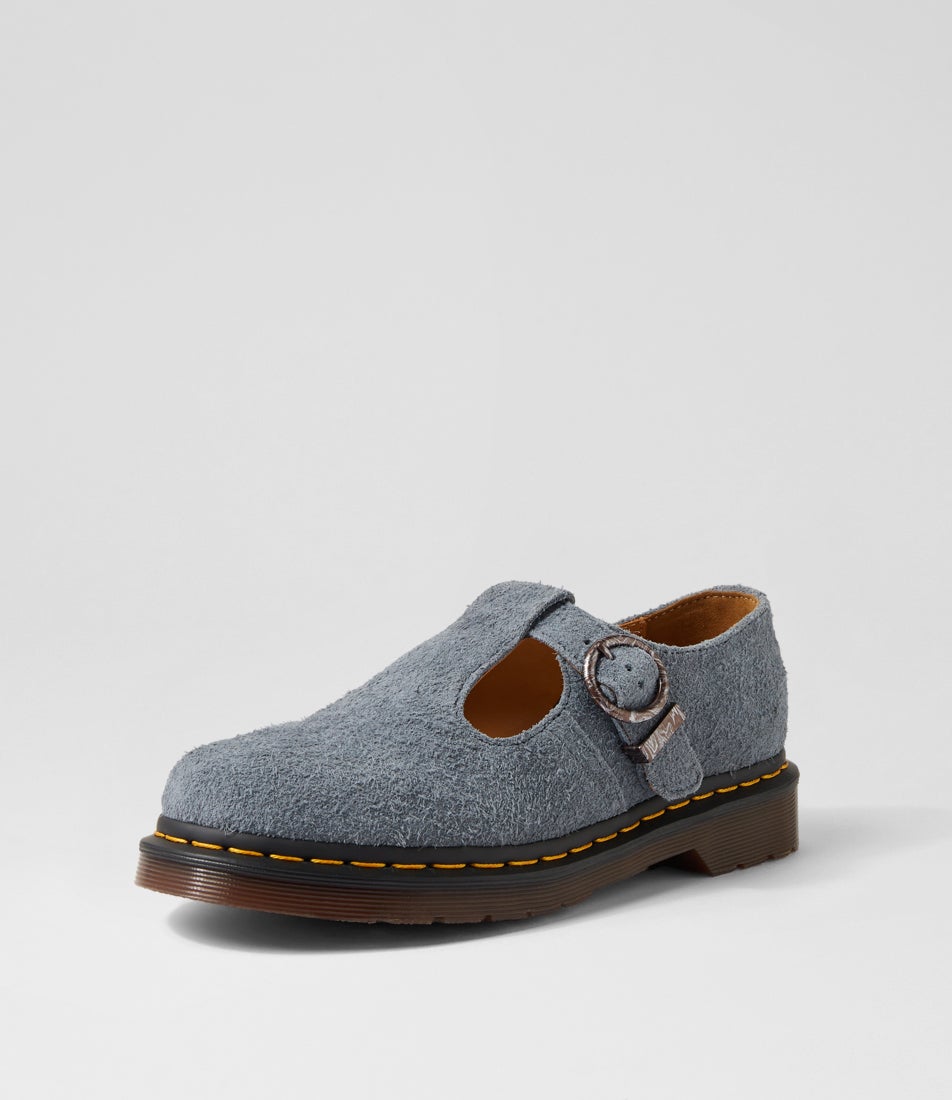 T Bar Washed Denim Suede Flat Shoes