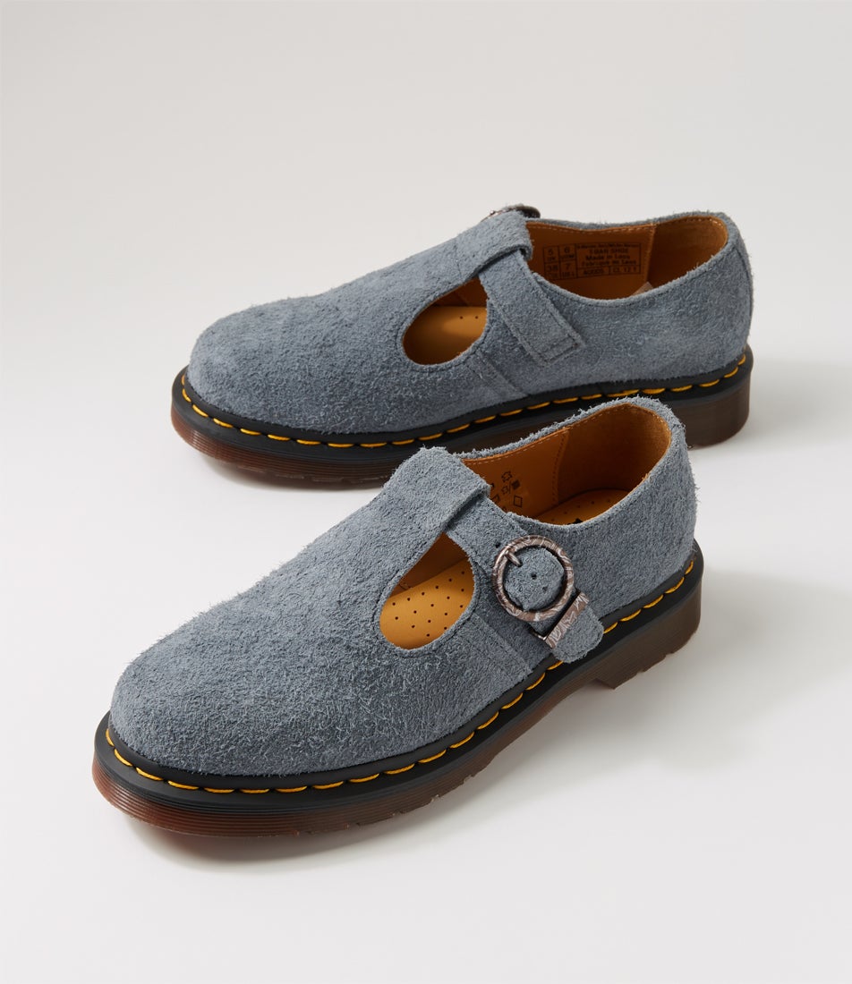 T Bar Washed Denim Suede Flat Shoes
