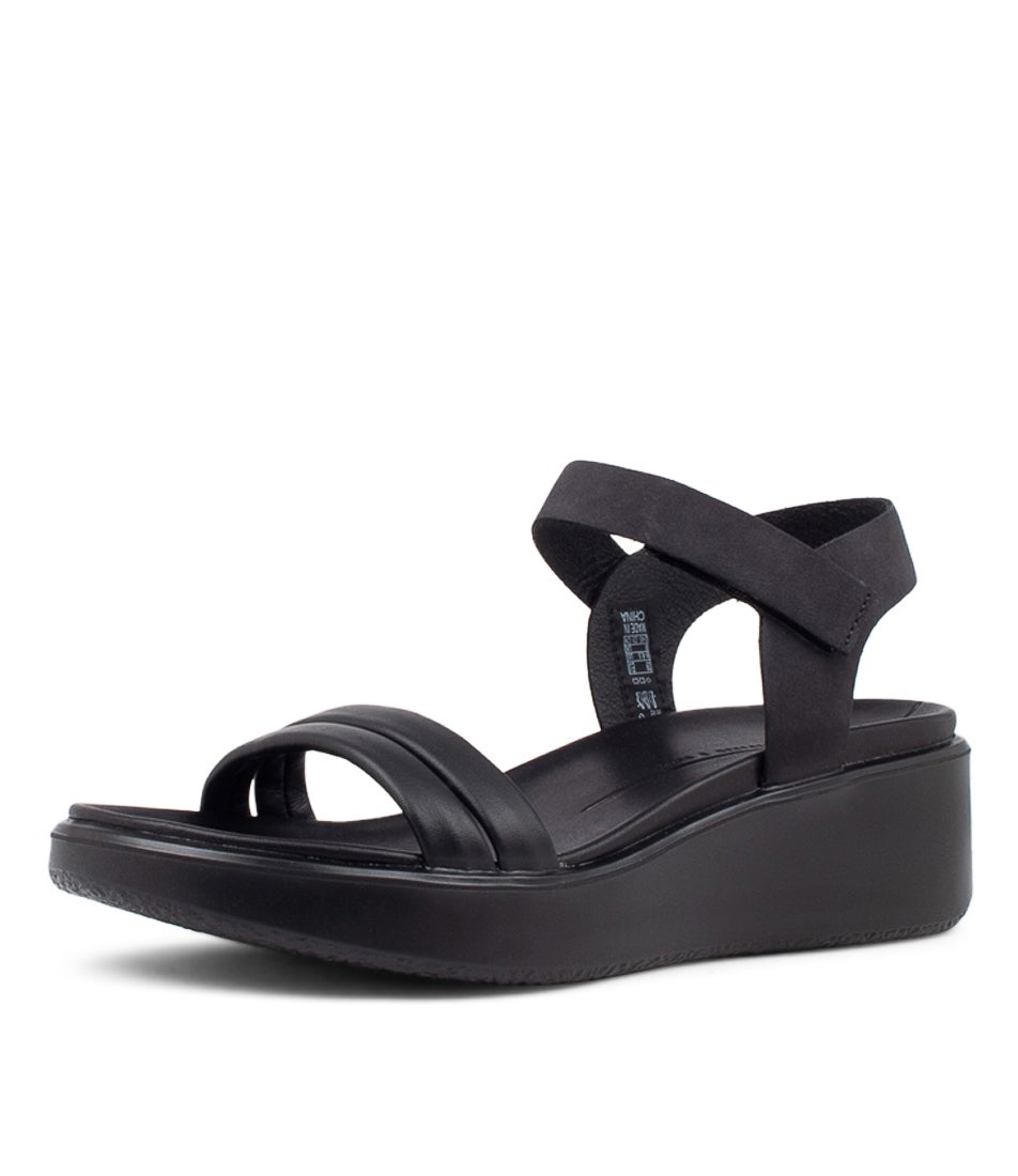 Flowt Wedge W Black Leather Sandals