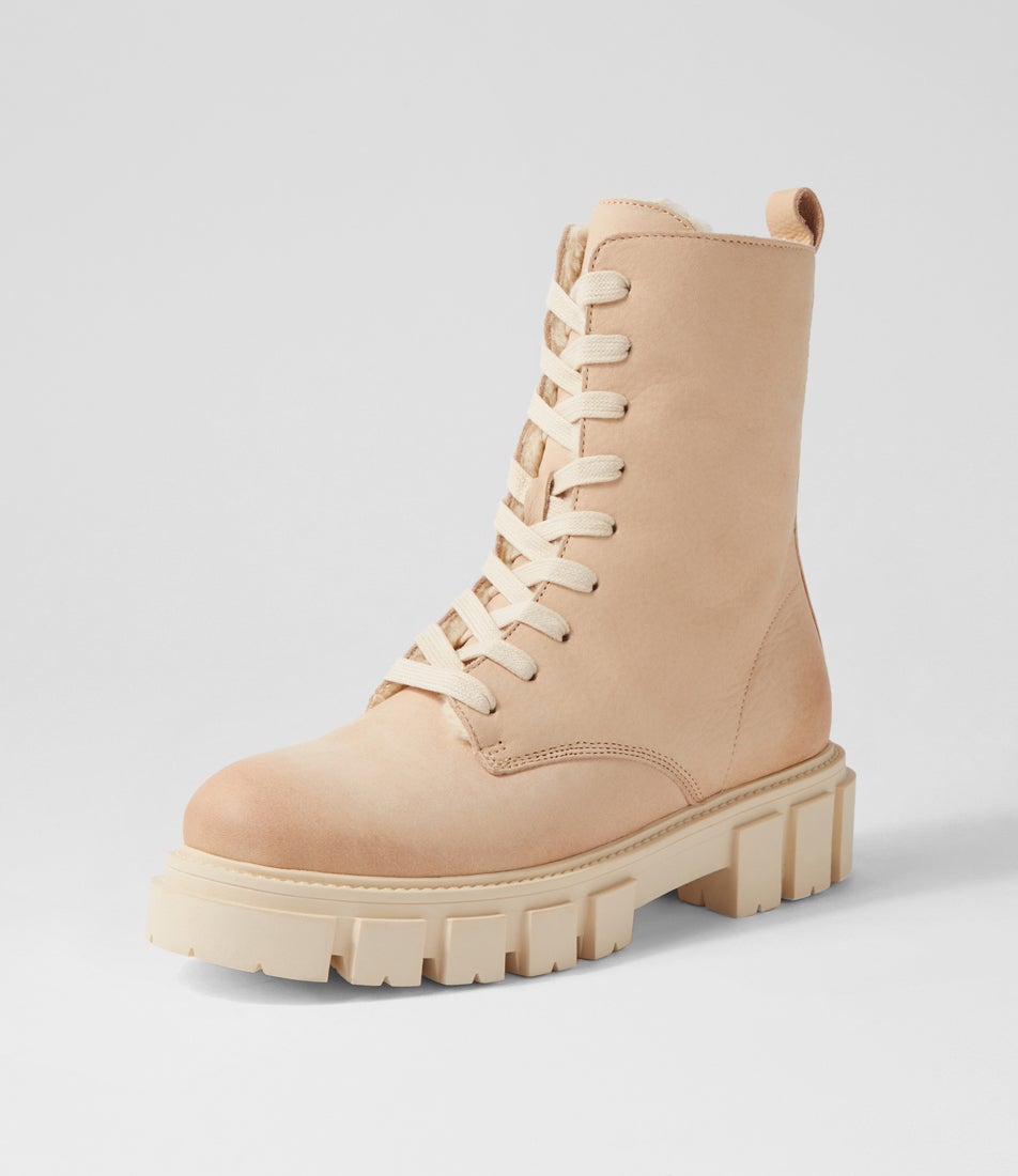 Shear Ecru Nubuck Lace Up Boots