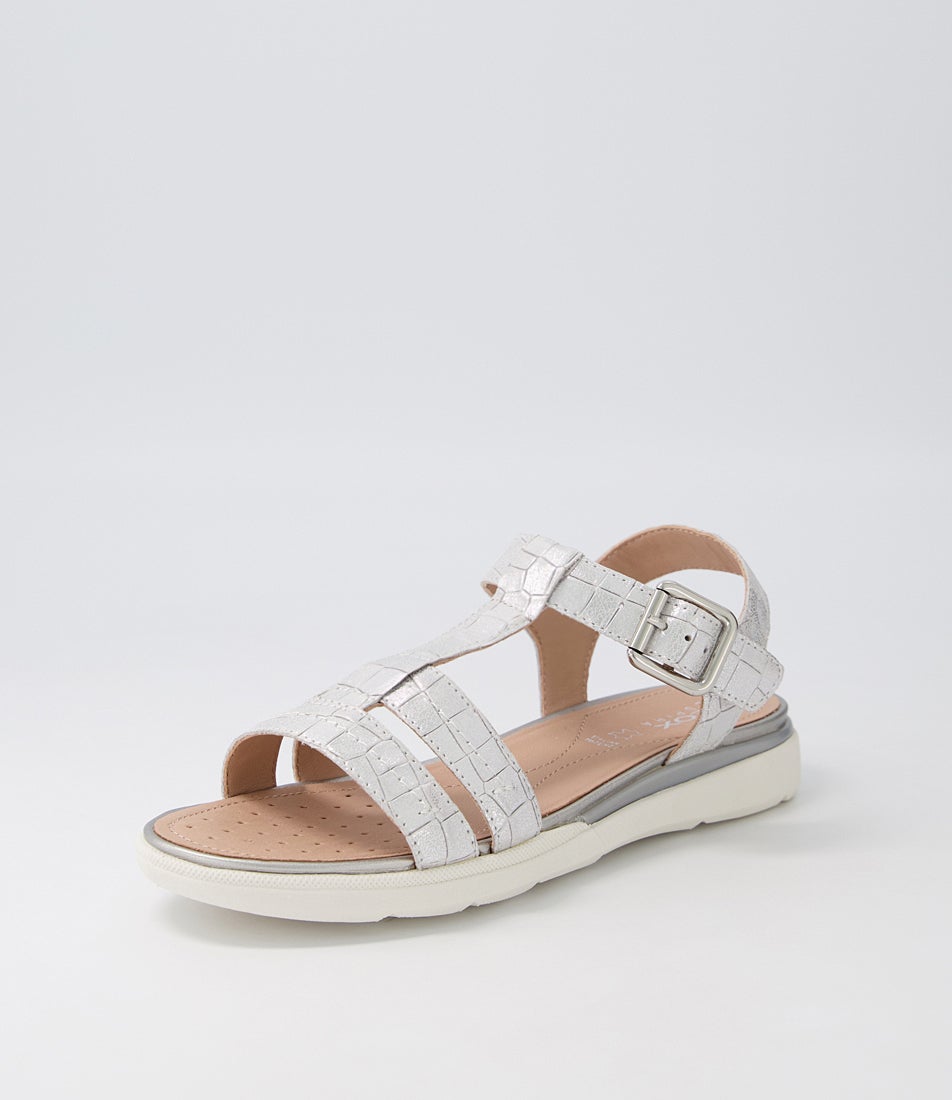 D S.hiver B Silver Croc Leather Sandals