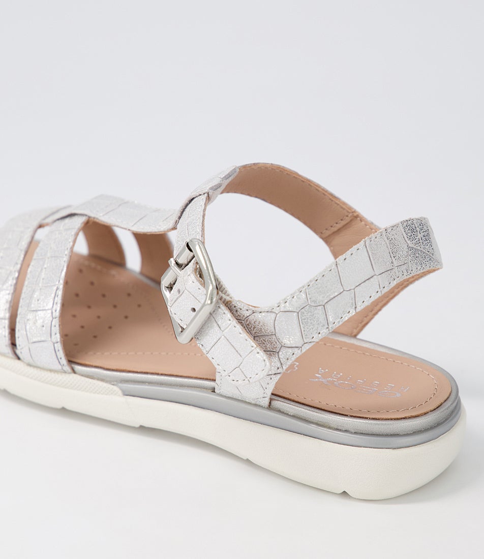D S.hiver B Silver Croc Leather Sandals