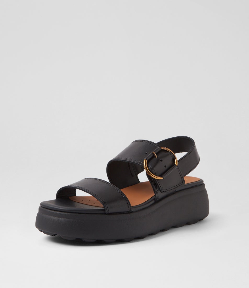 D Spherica Ec41 S B Black Leather Flat Shoes