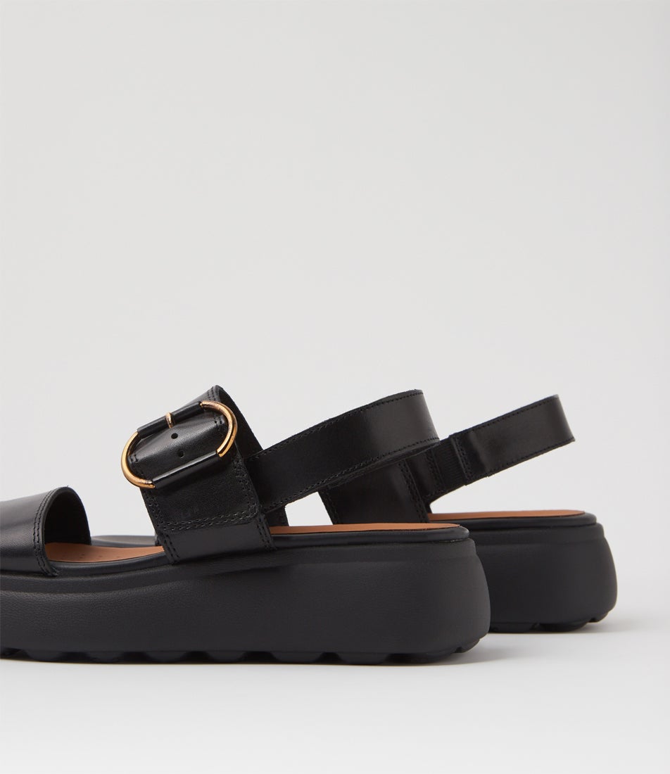 D Spherica Ec41 S B Black Leather Flat Shoes