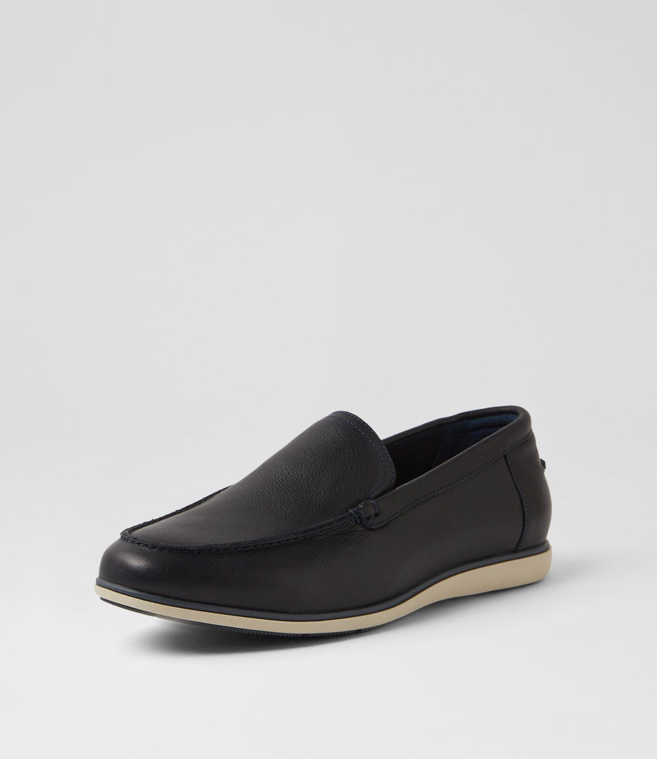 Step Navy Leather Loafers