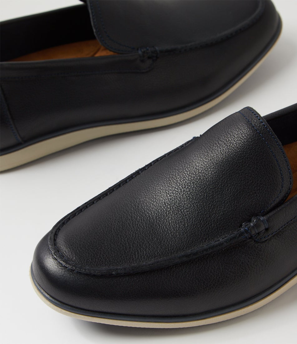 Step Navy Leather Loafers