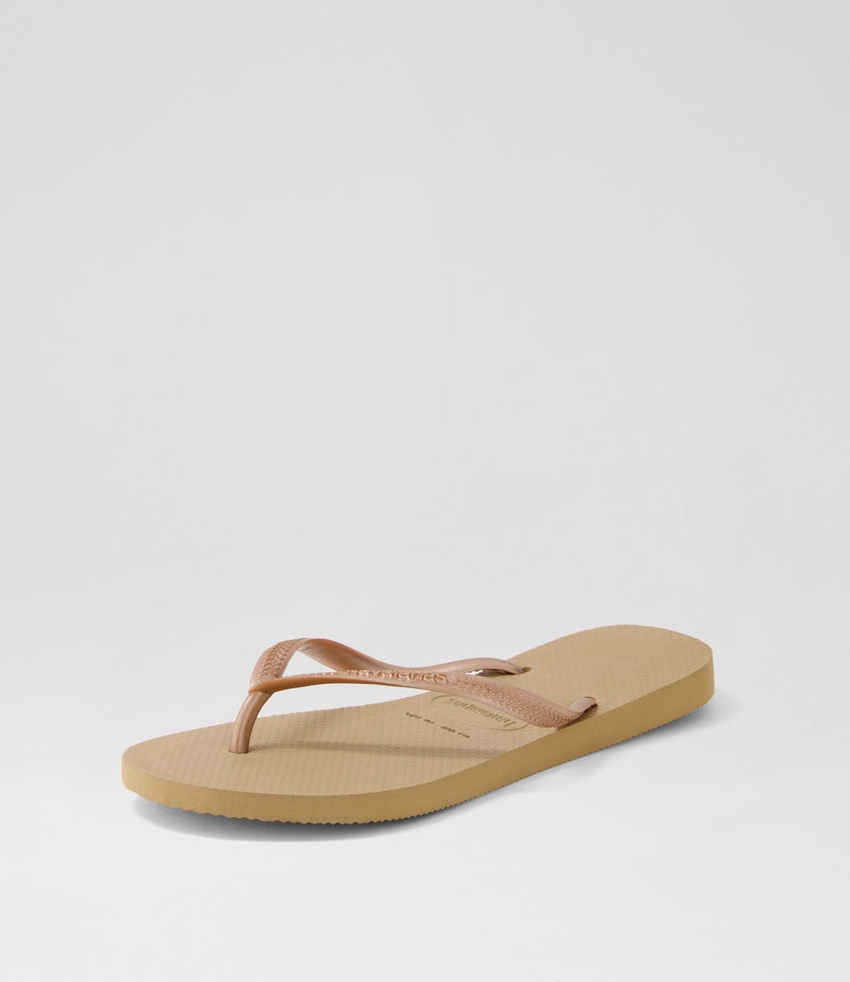 Slim Metallic Rose Gold Rubber Thongs