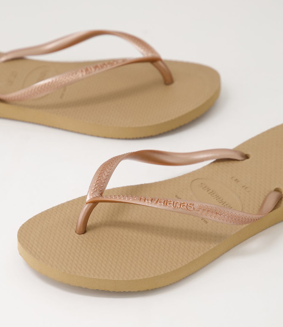 Slim Metallic Rose Gold Rubber Thongs
