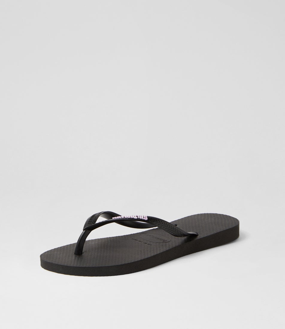 Slim Rubber Logo Black Lilac Rubber Thongs