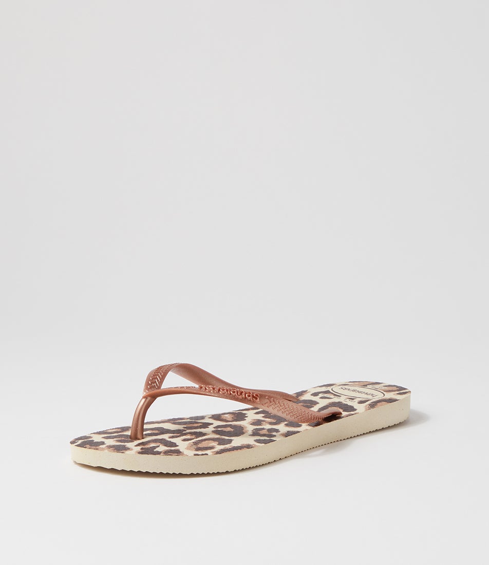 Slim Animals Beige Rose Gold Brown Rubber Thongs
