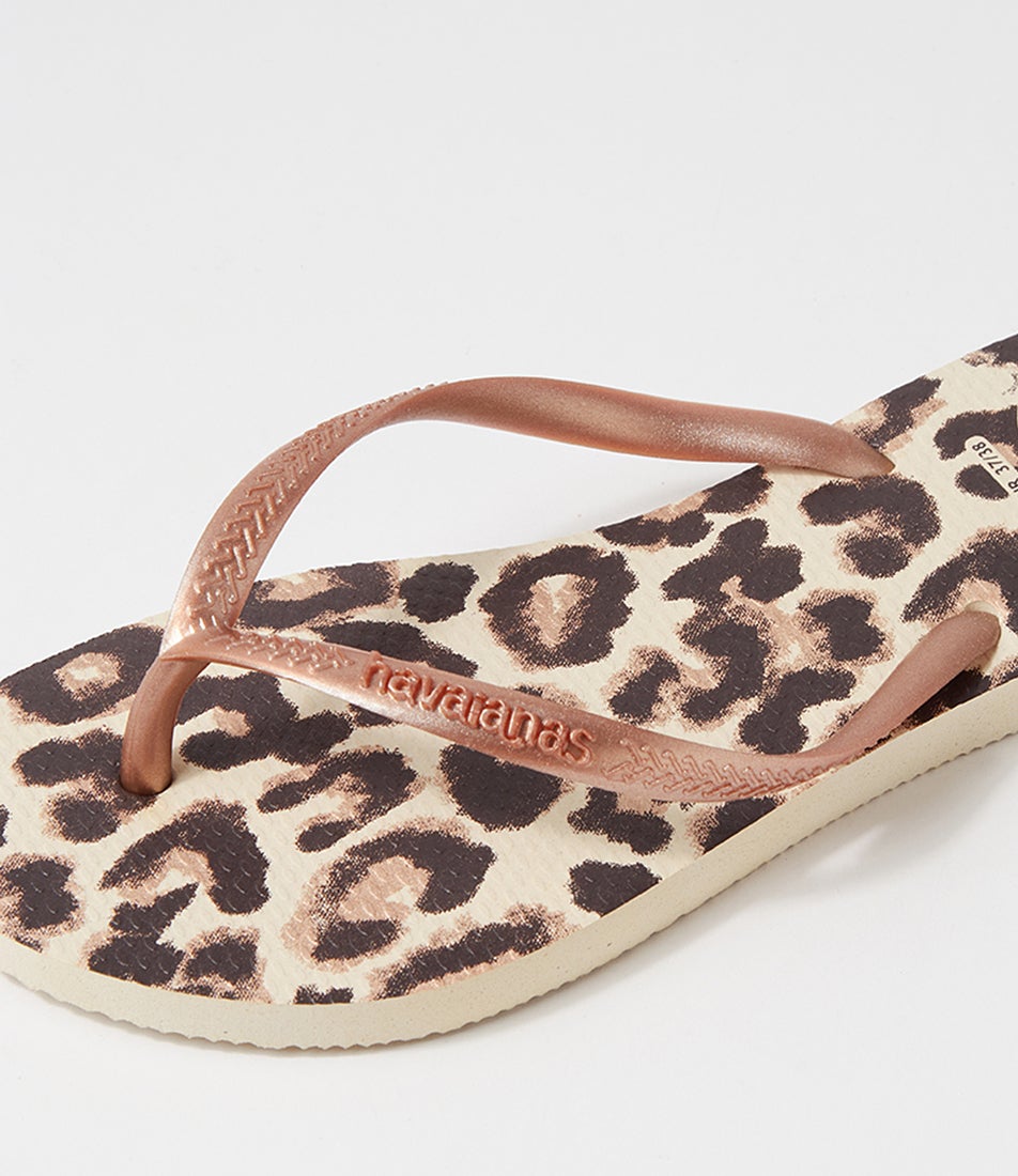 Slim Animals Beige Rose Gold Brown Rubber Thongs