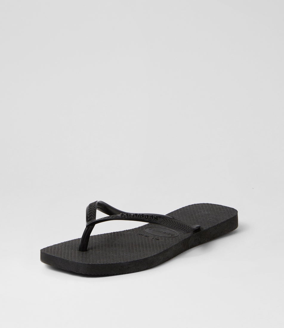 Slim Square Black Rubber Thongs