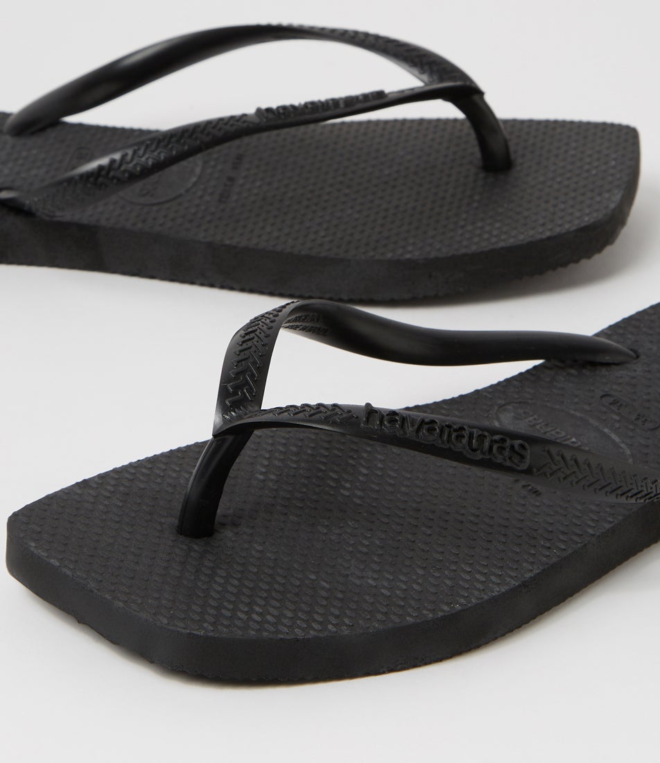 Slim Square Black Rubber Thongs