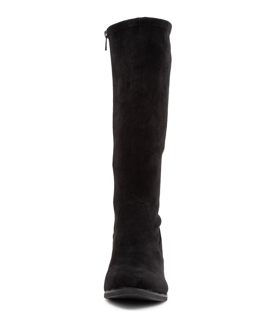 Tenner Black Stretch Microsuede Long Boots