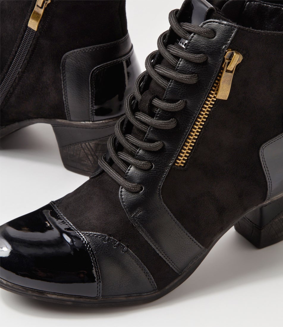 Zolika Black Mix Multi Lace Up Boots